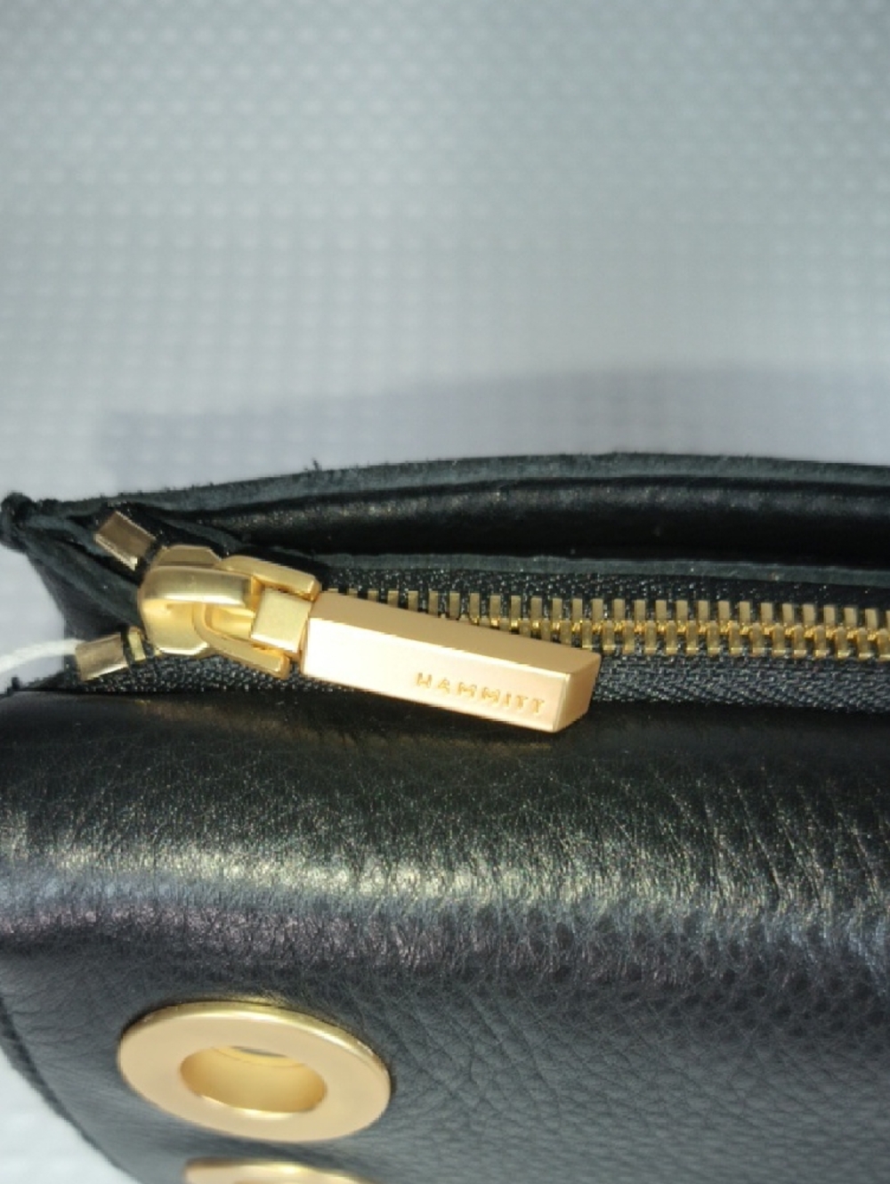 Hammitt Montana Small Black Leather Clutch, Gold Grommet Detail With Strap Nwot - Picture 3 of 15
